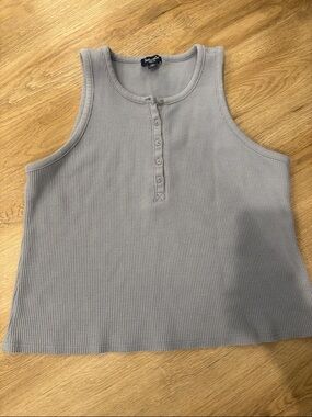 Splendid Blue Gray Waffle Knit Henley Top Sleeveless Soft Basic Size M